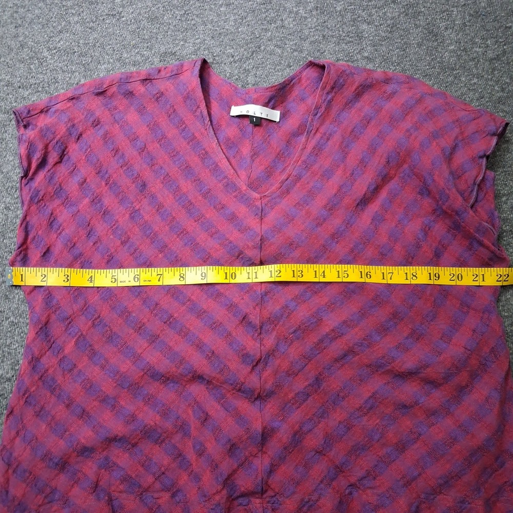 Holte Purple Red Plaid Two Piece Set V-Neck Top Midi Skirt Raw Hem Size‎ 1 - Picture 4 of 13